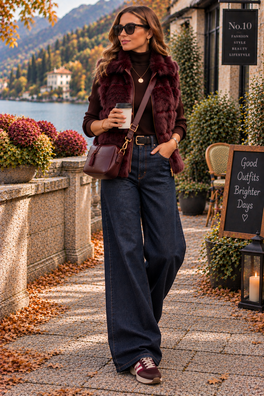 Faux Fur Zip Up Gilet - Berry