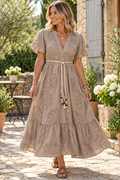 Tanya Embroidered Maxi Dress - Taupe