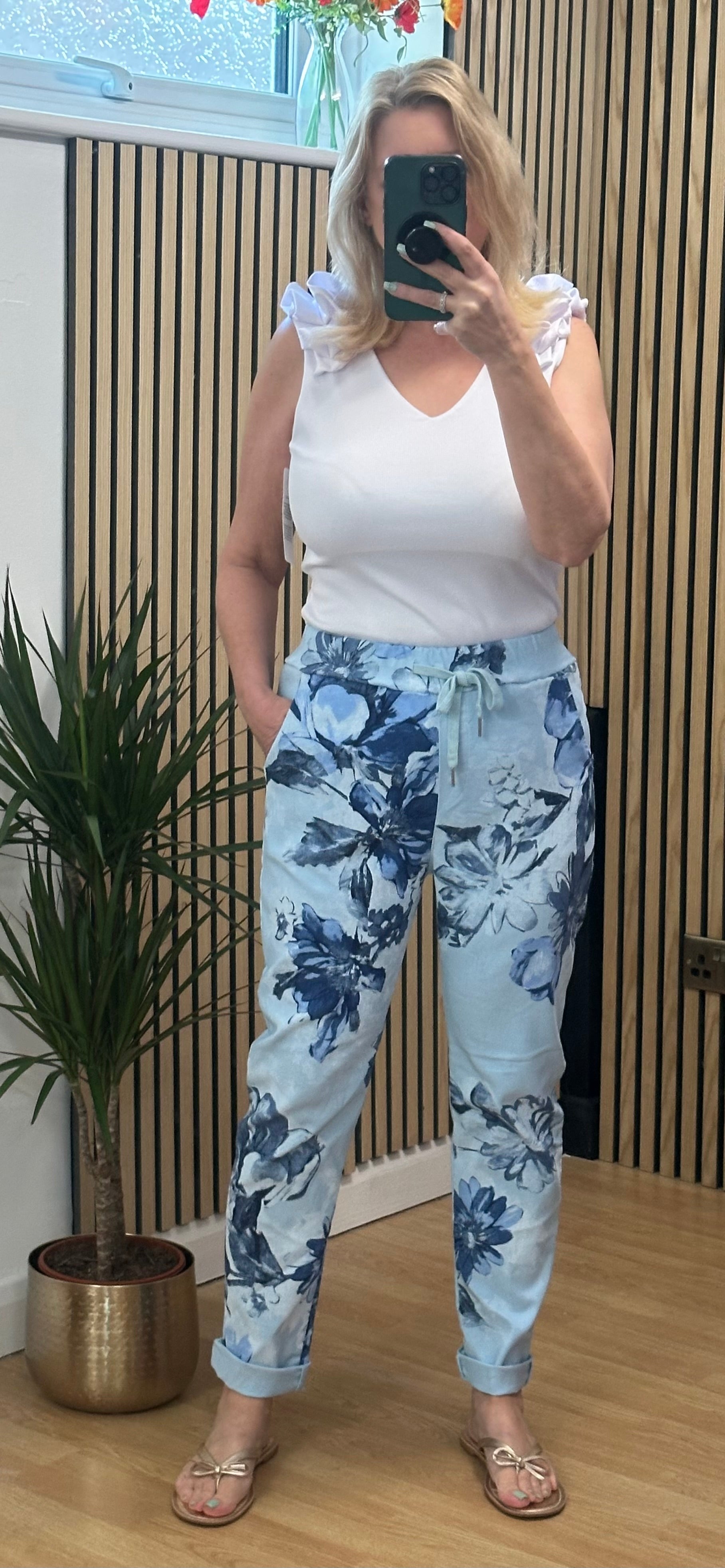 Magic Trousers - Baby blue floral print