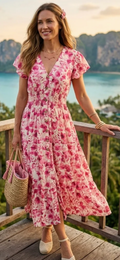 Sammy floral button detail maxi dress - Pink