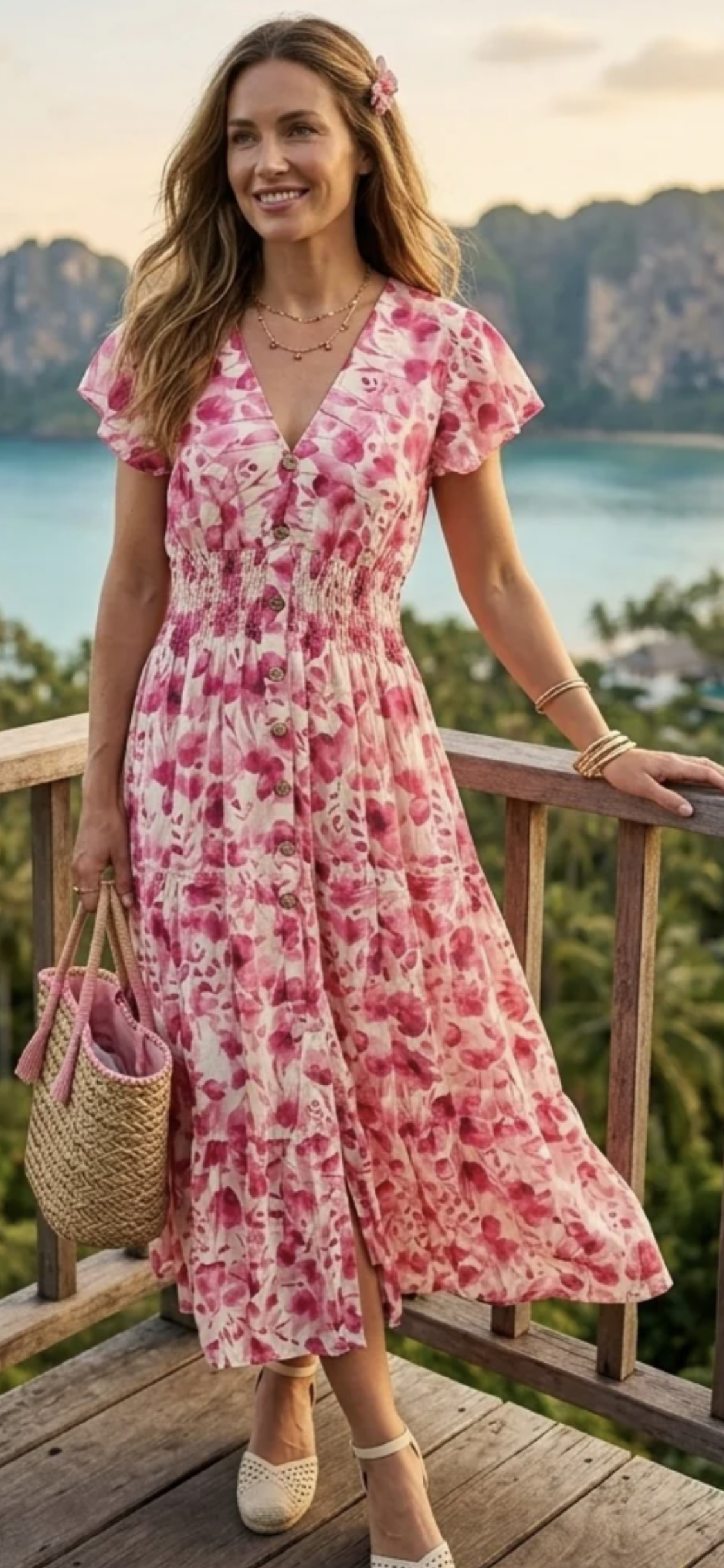 Sammy floral button detail maxi dress - Pink