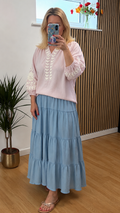 V Neck Embroidered Top - Pink