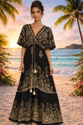 Embroidered Maxi Dress - Black and Gold