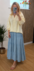 V Neck Embroidered Top - Lemon