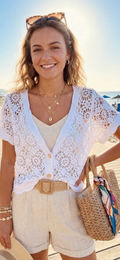 Crochet Button Cardigan - White