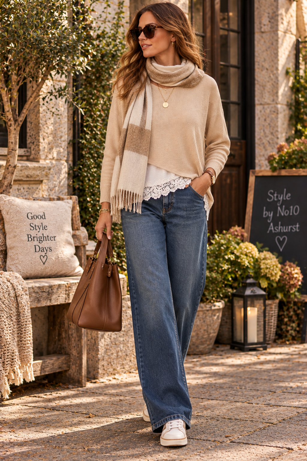 Lace Embroidered Jumper - Beige
