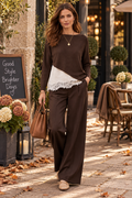 Lace Embroidered Jumper - Brown