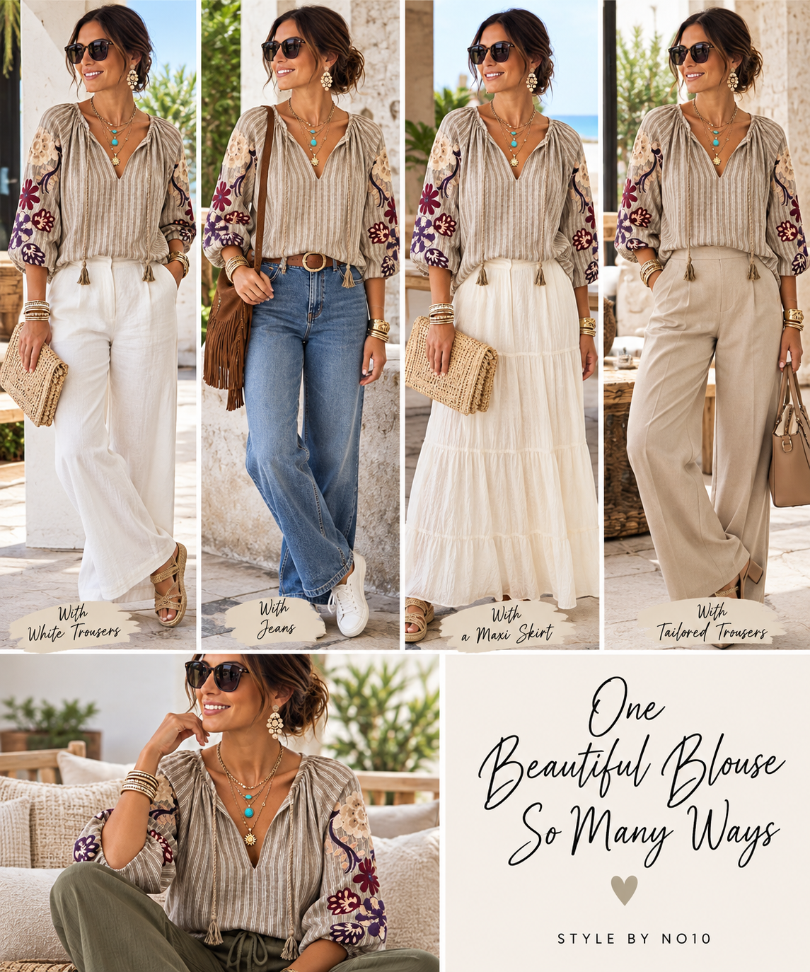 Striped Cotton Embroidery Blouse