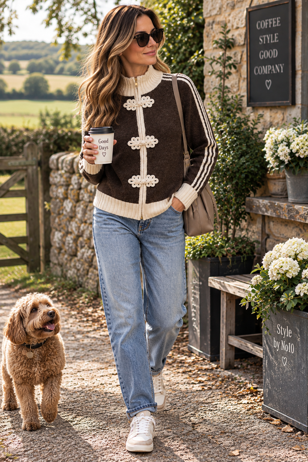 Military Knit Cardigan/Jumper - Brown Cream