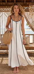 Cami 2 tone dress - White with black trim