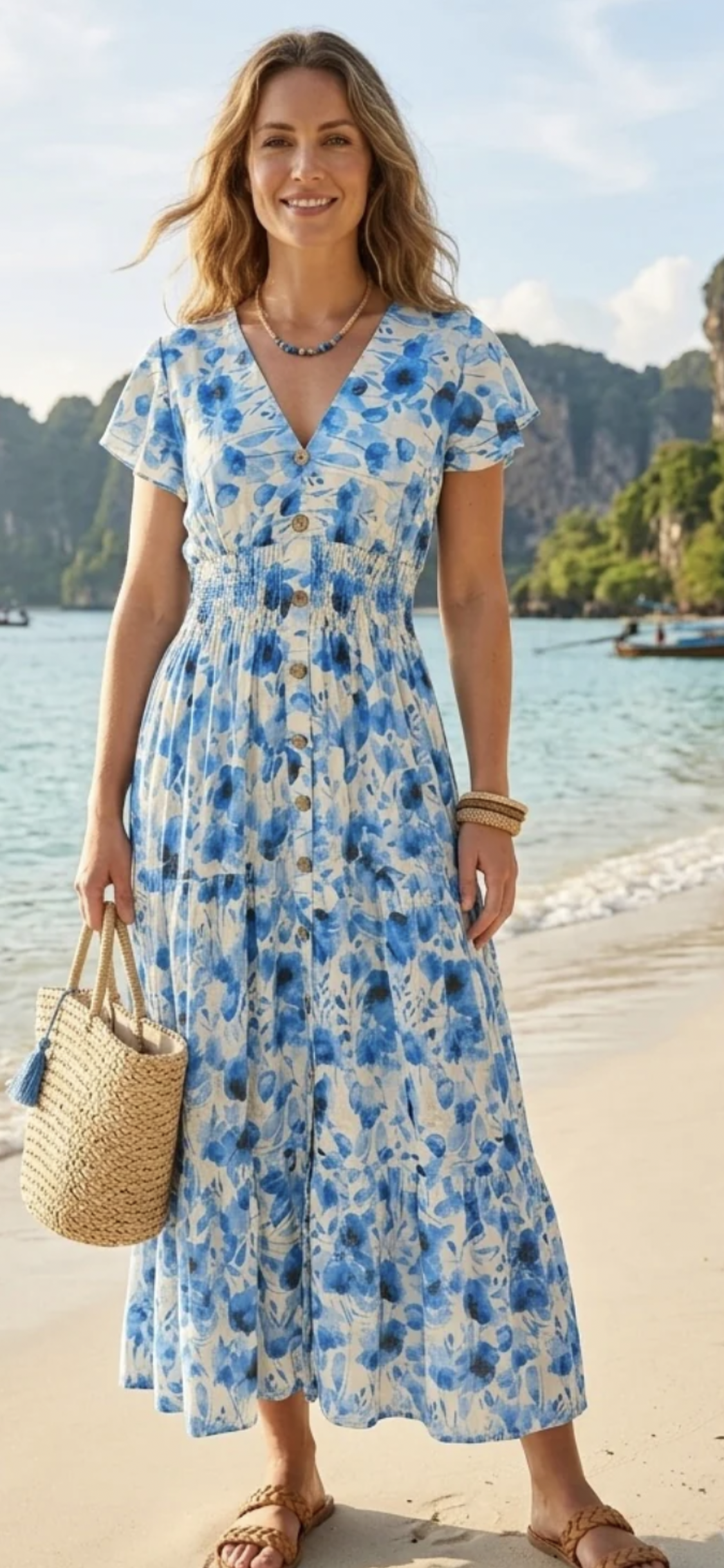 Sammy floral button detail maxi dress - Blue