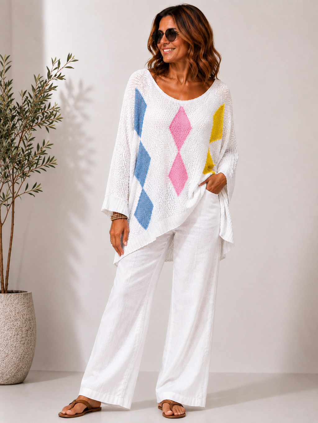Geometric Diamond Jumper - White