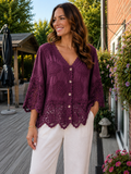 Sarah 3/4 Sleeve Crochet Top - Berry