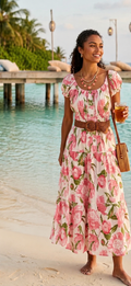 Jasmine Floral Button Detail Maxi Dress - Pink