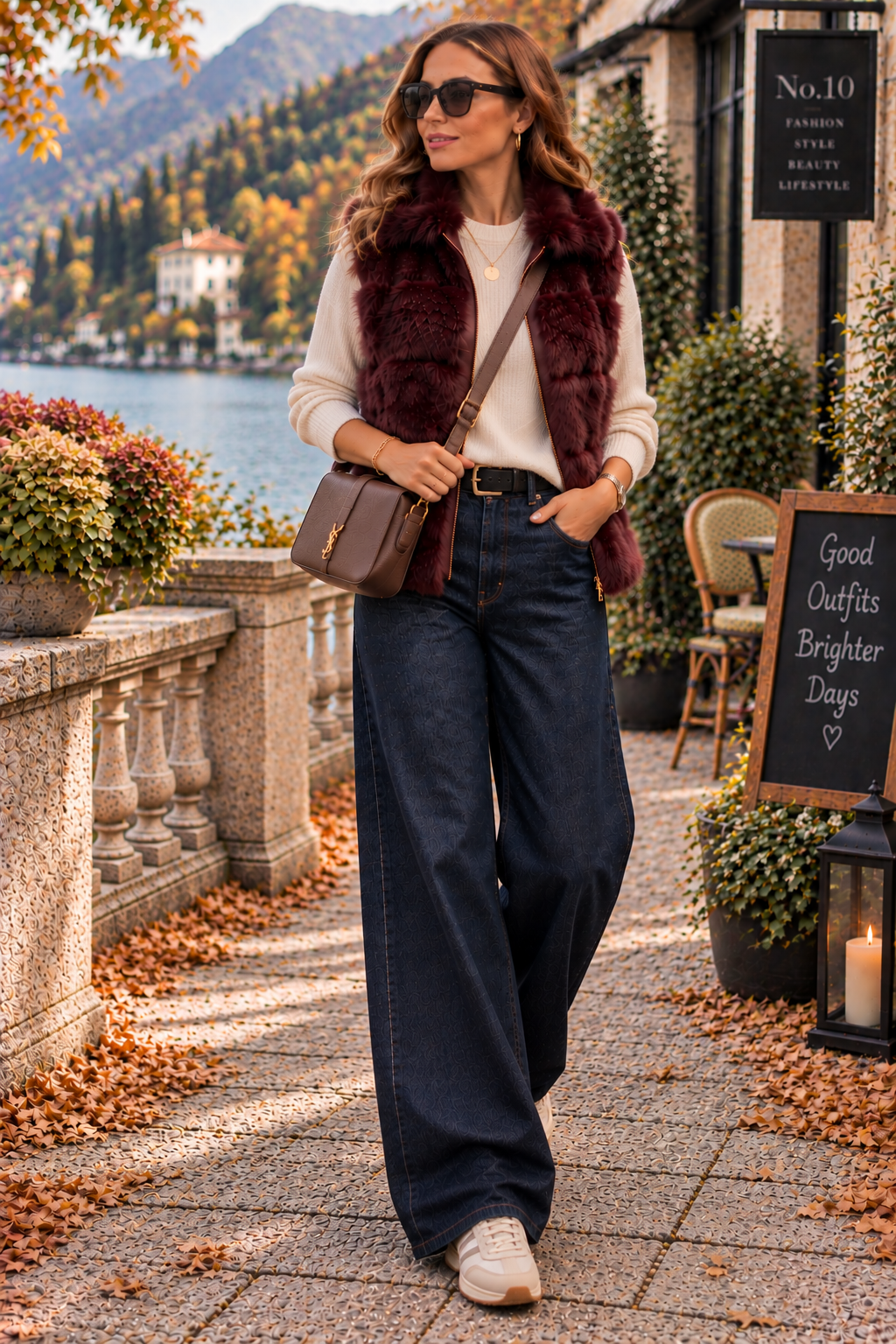 Faux Fur Zip Up Gilet - Berry