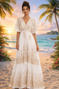 Embroidered Maxi Dress - Cream and Gold