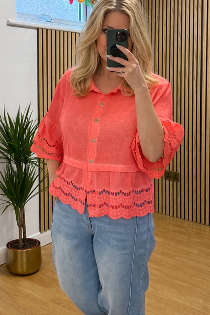 Sharon broderie anglaise shirt - Coral