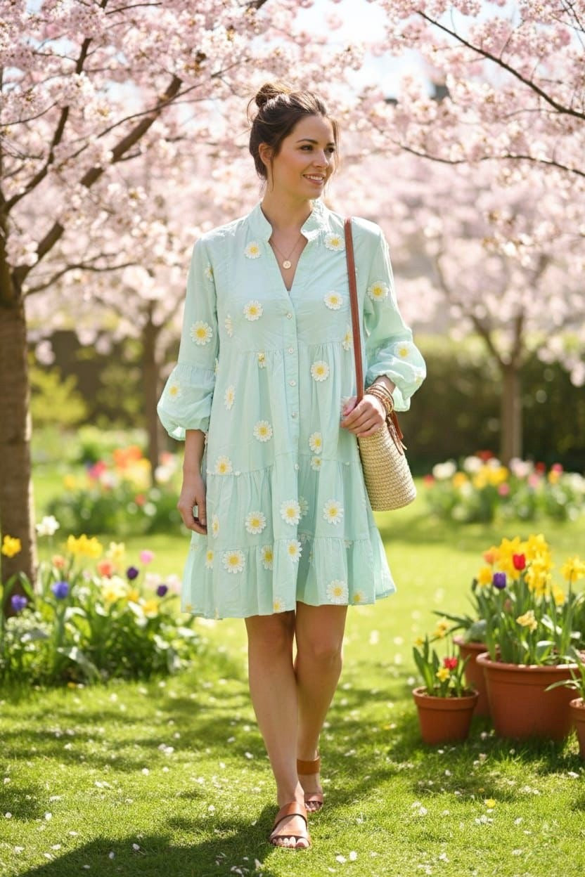 Daisy floral tiered mini dress - Mint