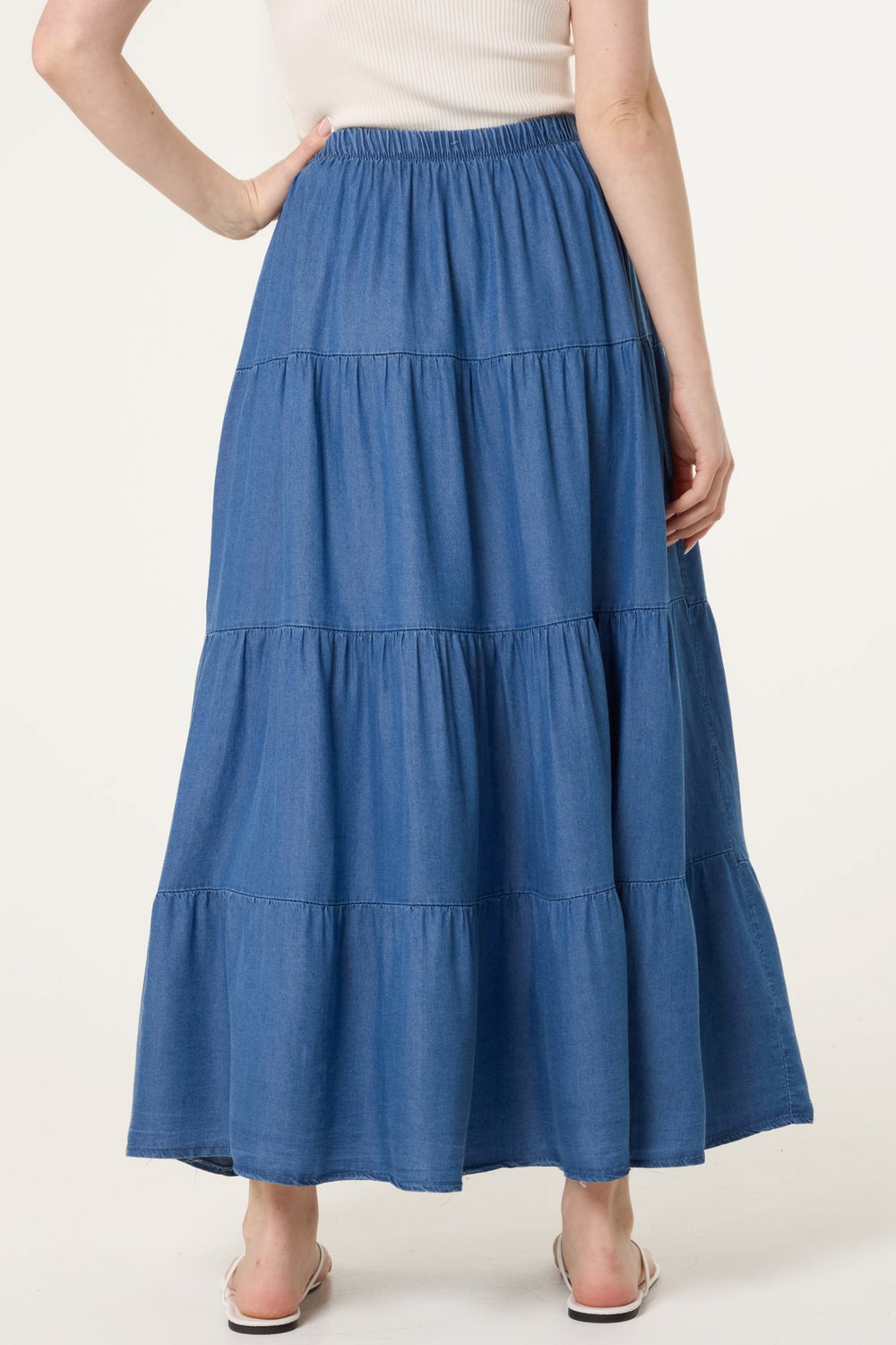 Chambray Dark Denim Tiered Skirt