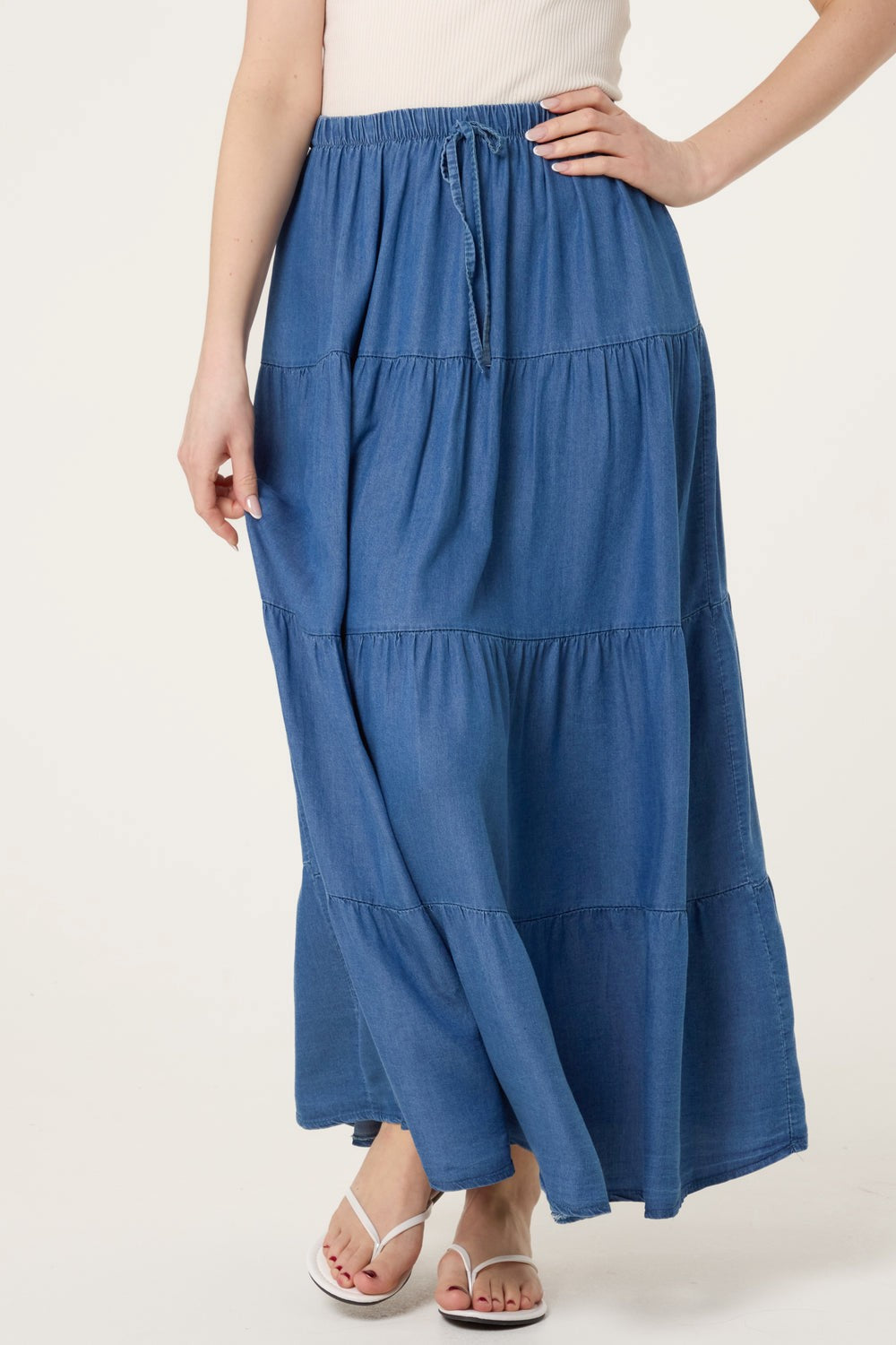 Chambray Dark Denim Tiered Skirt