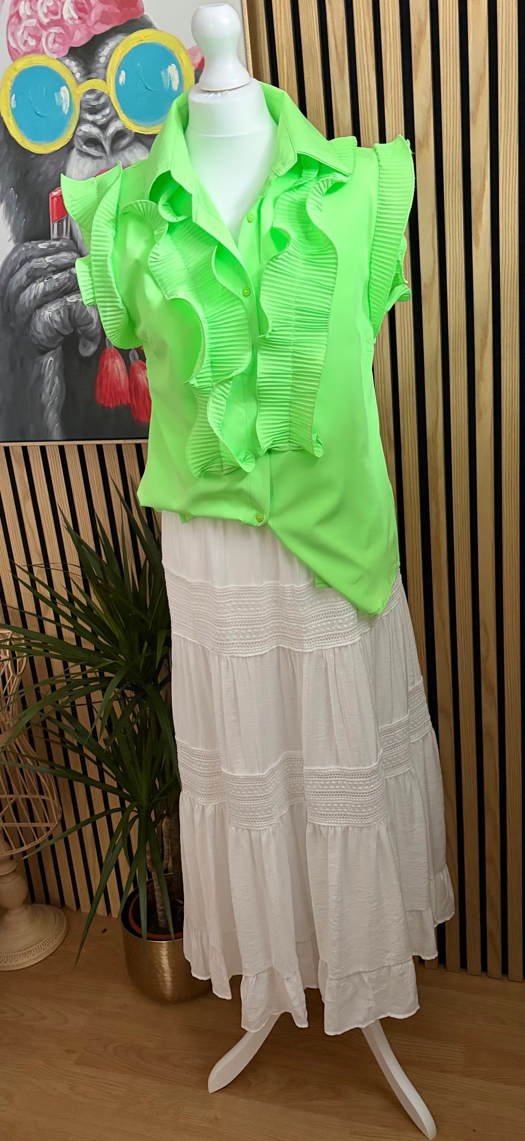 Remi Ruffle sleeveless shirt - Lime Green