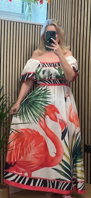 Flamingo Bardot dress