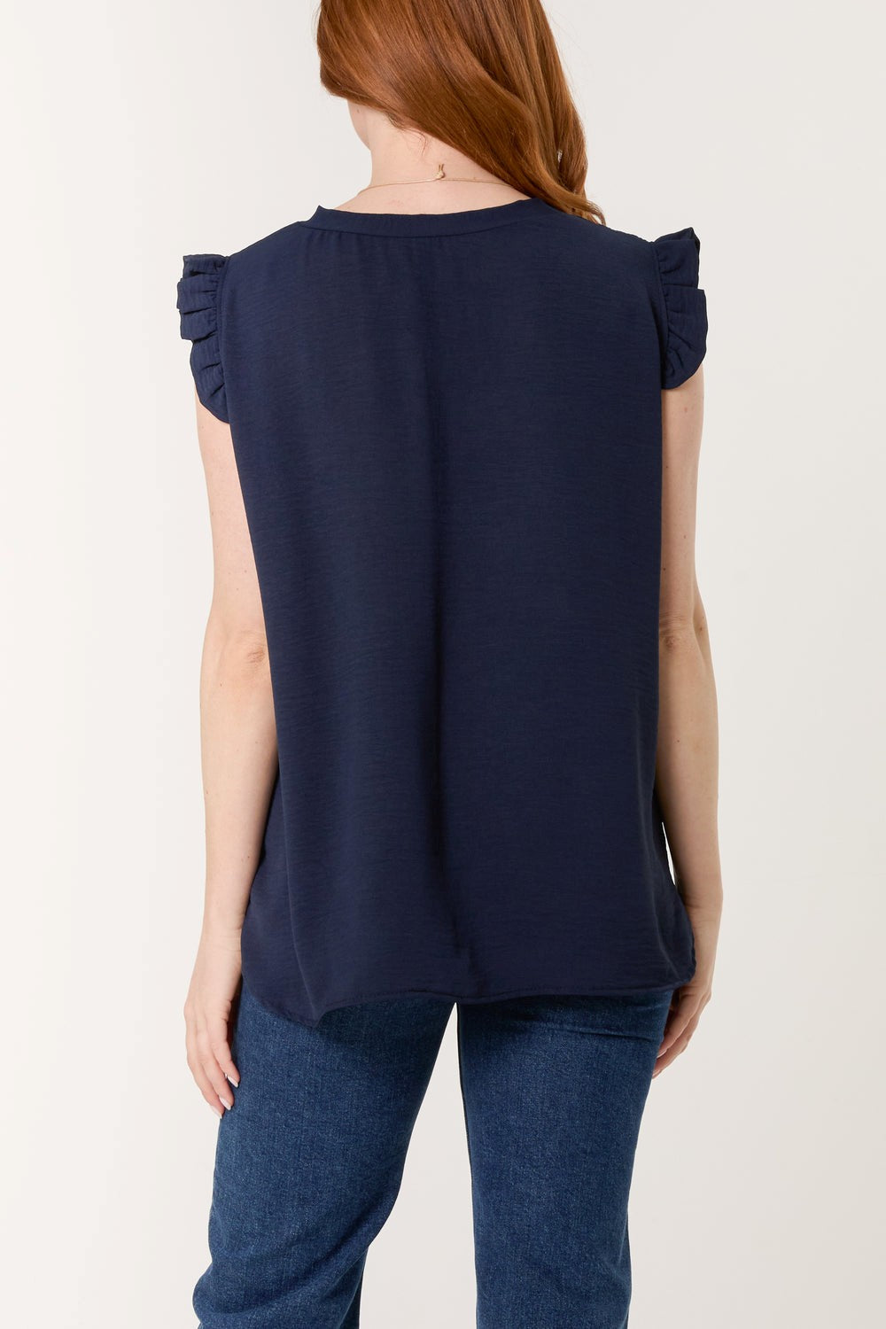 Frankie Frill Sleeve Top with necklace - Navy