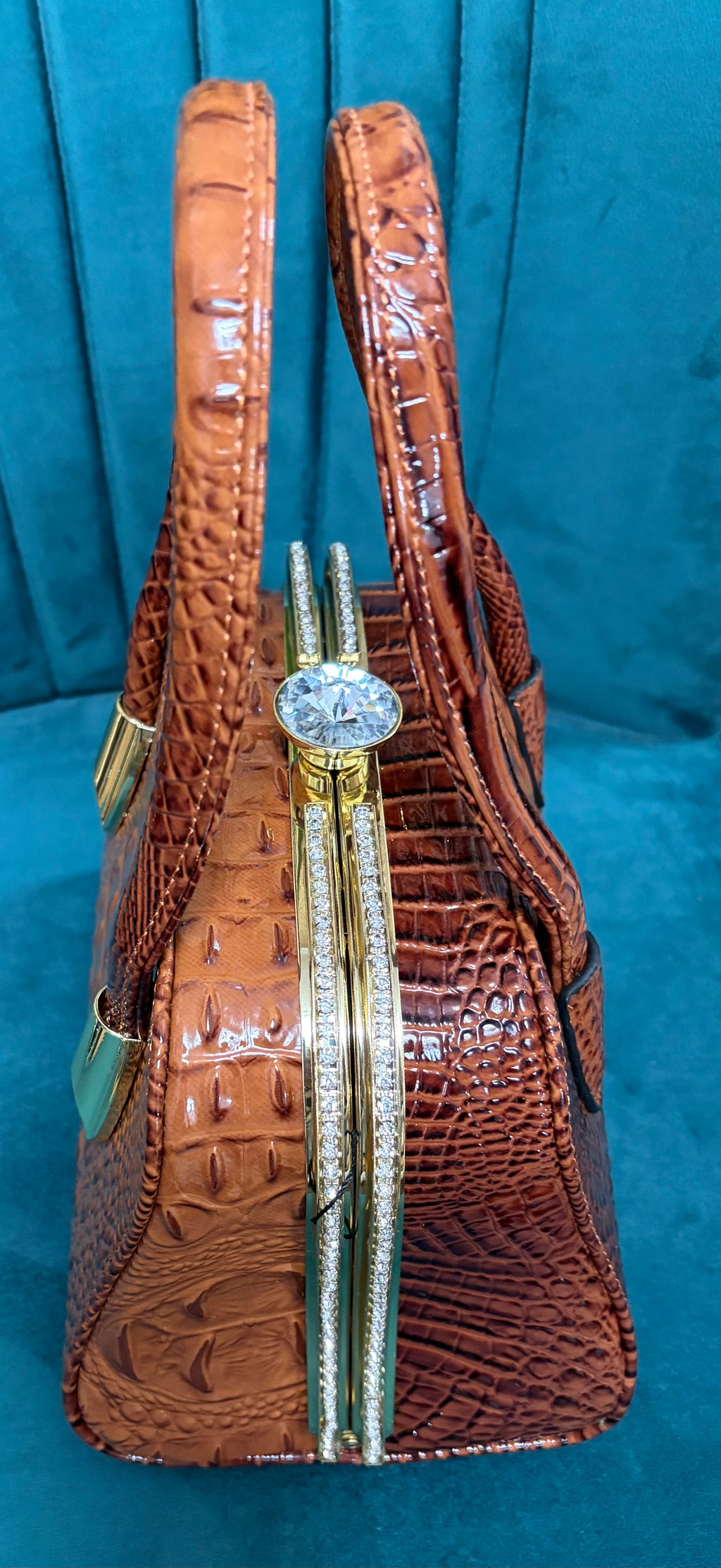 Diamond Croc-effect bag - Brown/Tan