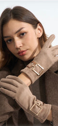Bar detail faux suede gloves - Taupe