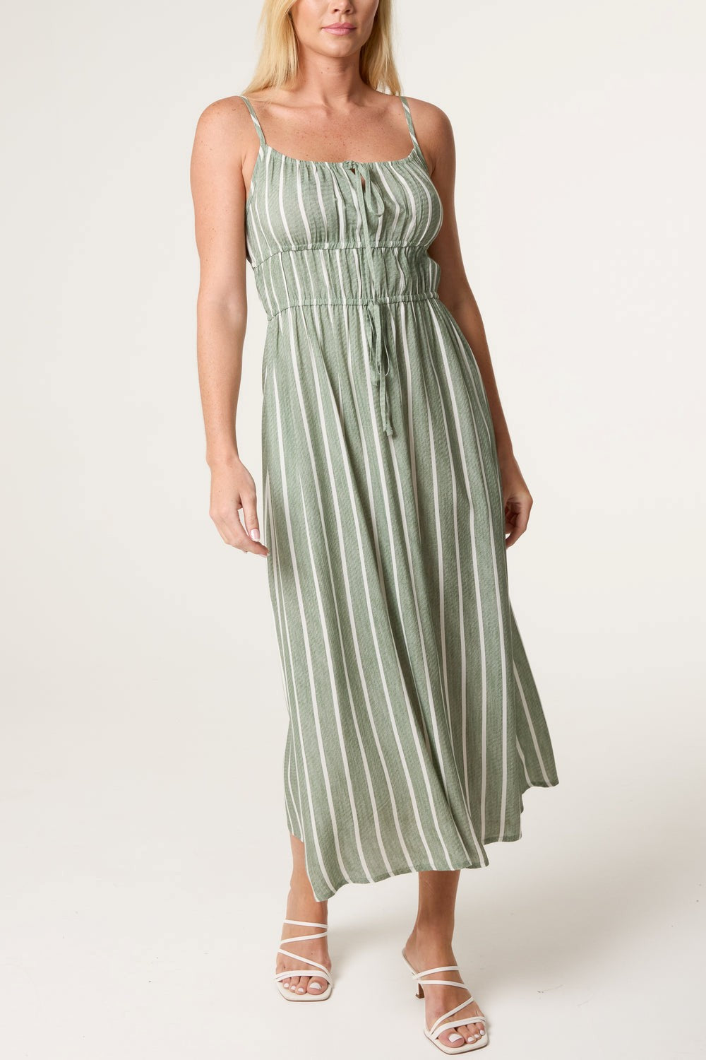 Megan pinstipe summer dress - Khaki/white striped