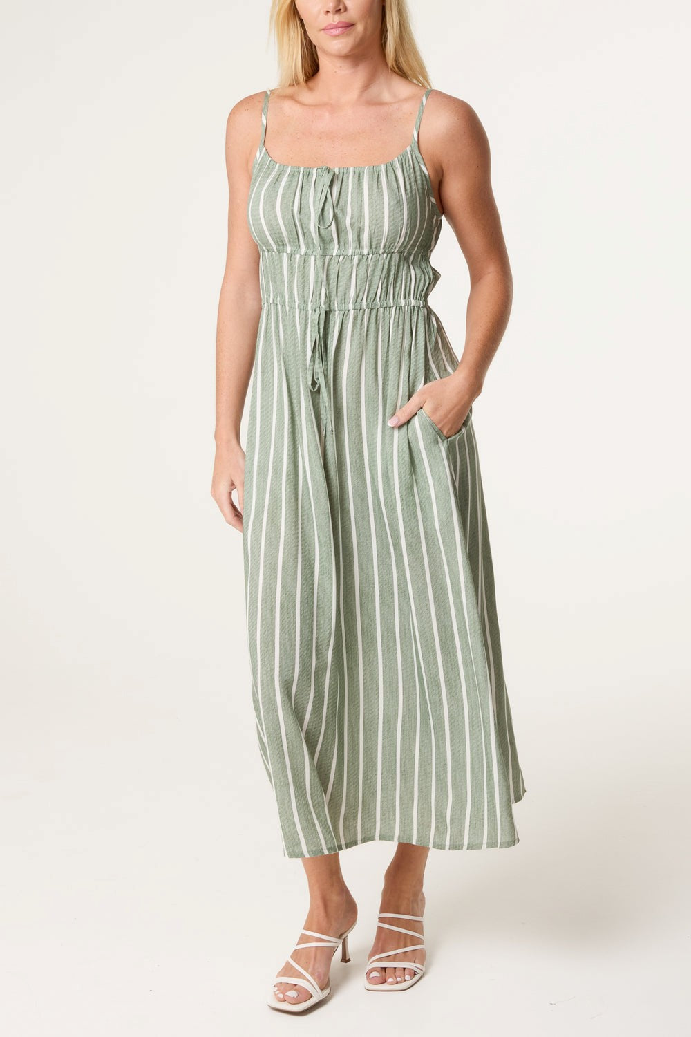 Megan pinstipe summer dress - Khaki/white striped