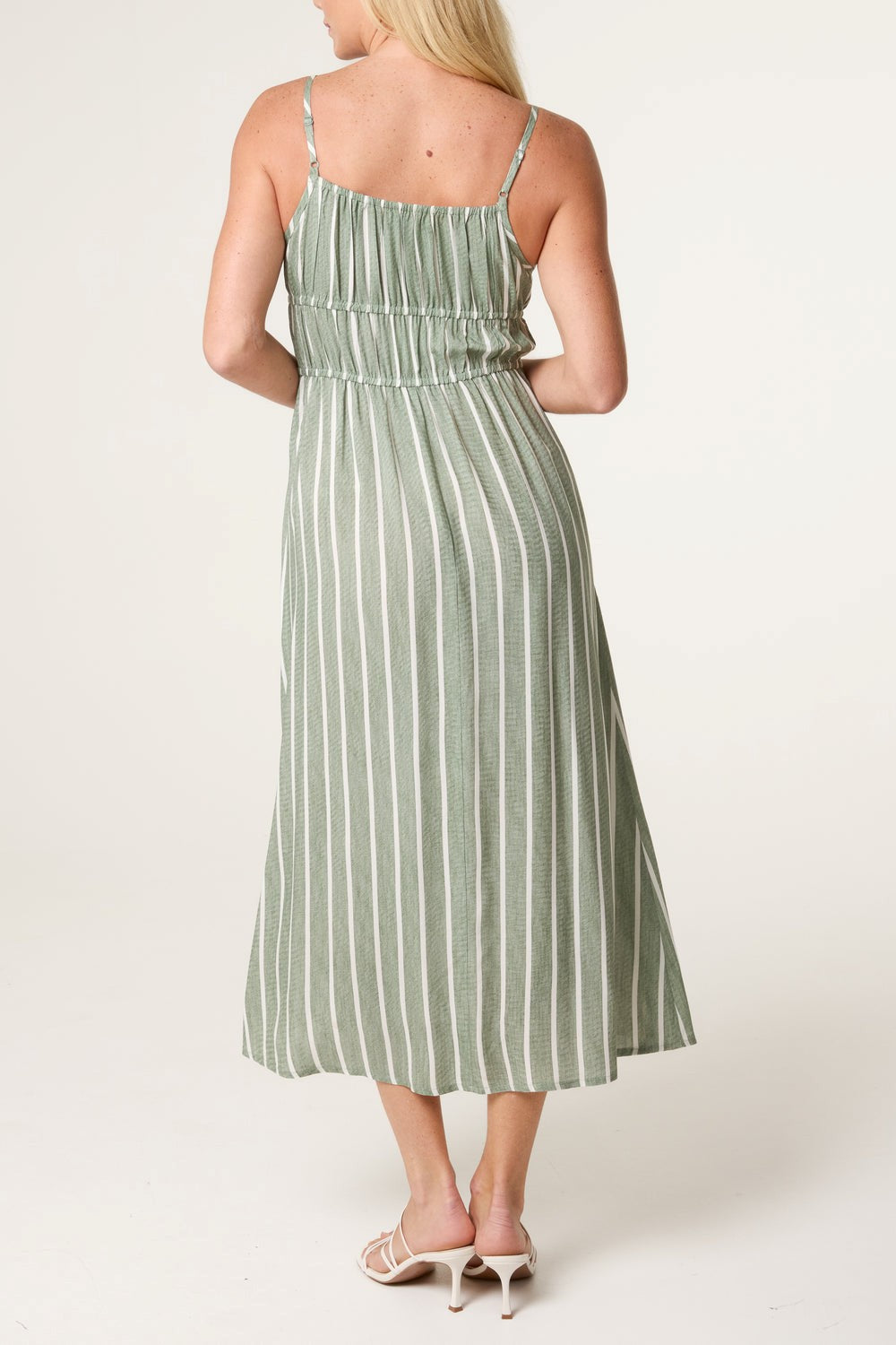 Megan pinstipe summer dress - Khaki/white striped
