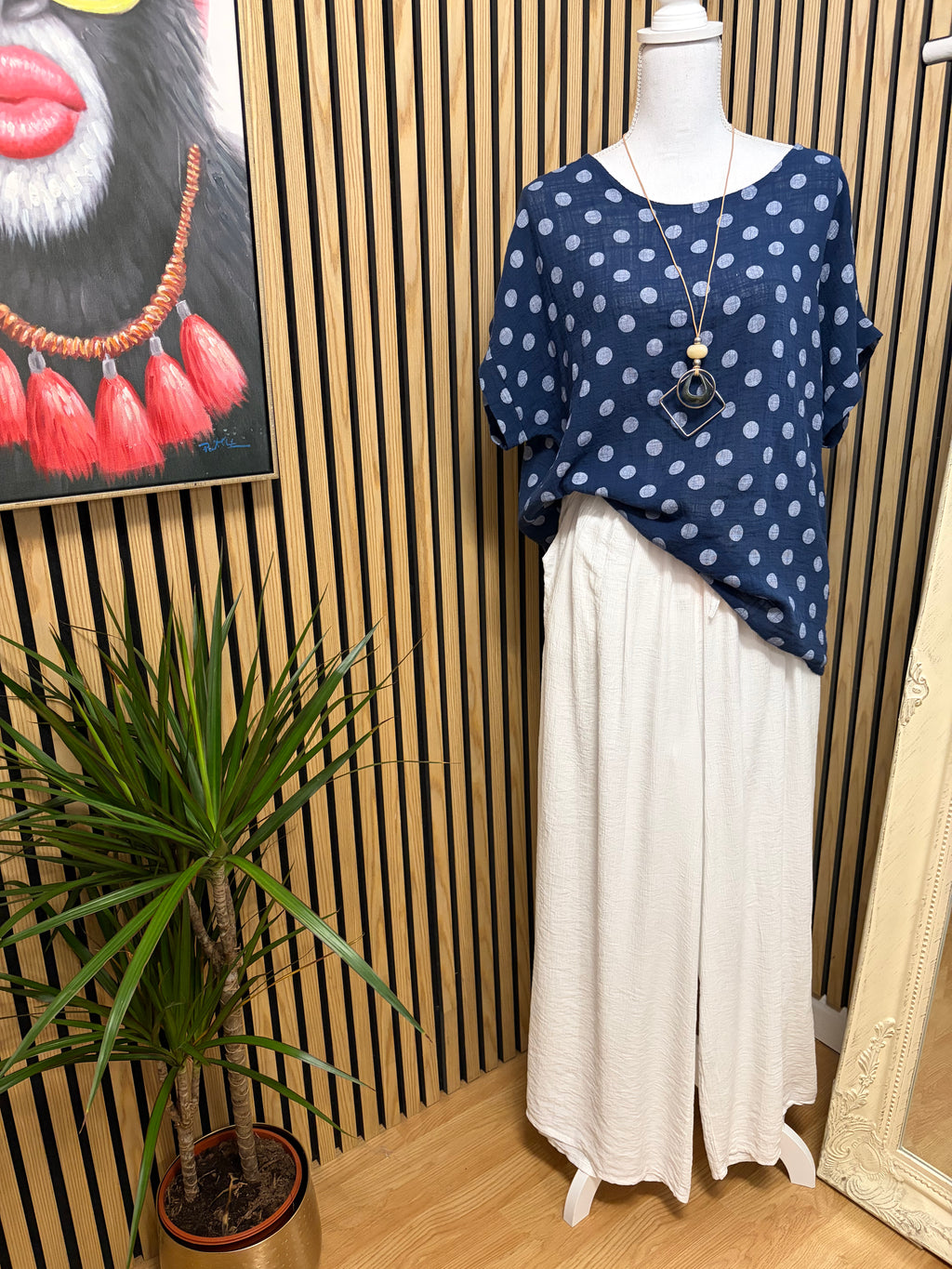 Polka Dot Necklace Top - Navy