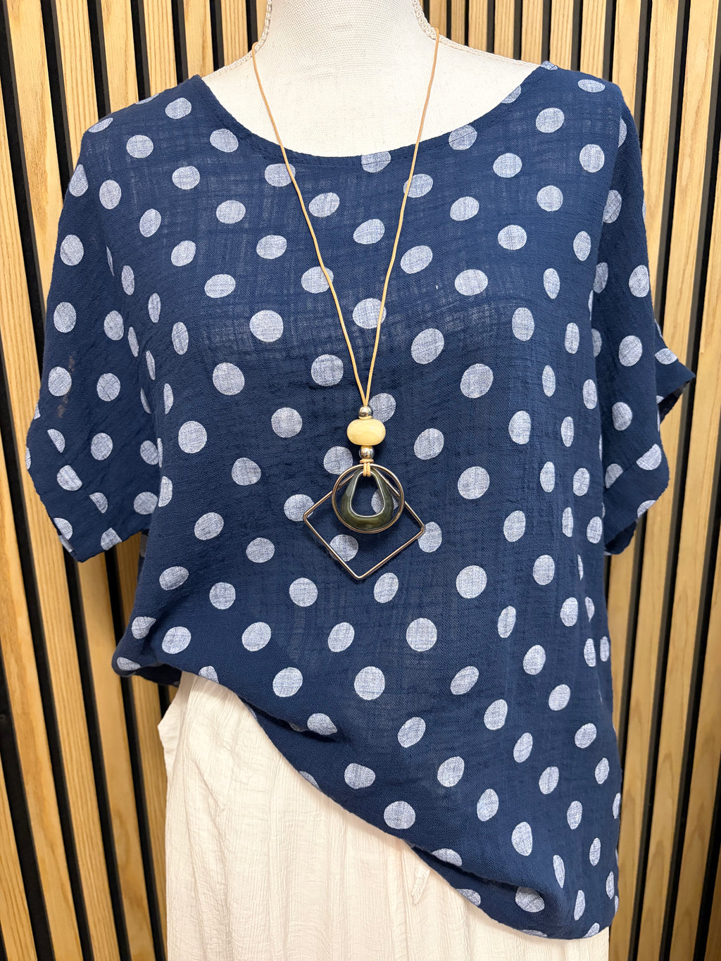 Polka Dot Necklace Top - Navy