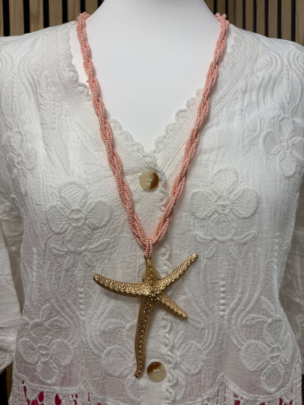 Starfish Long Necklace - Pink/Gold