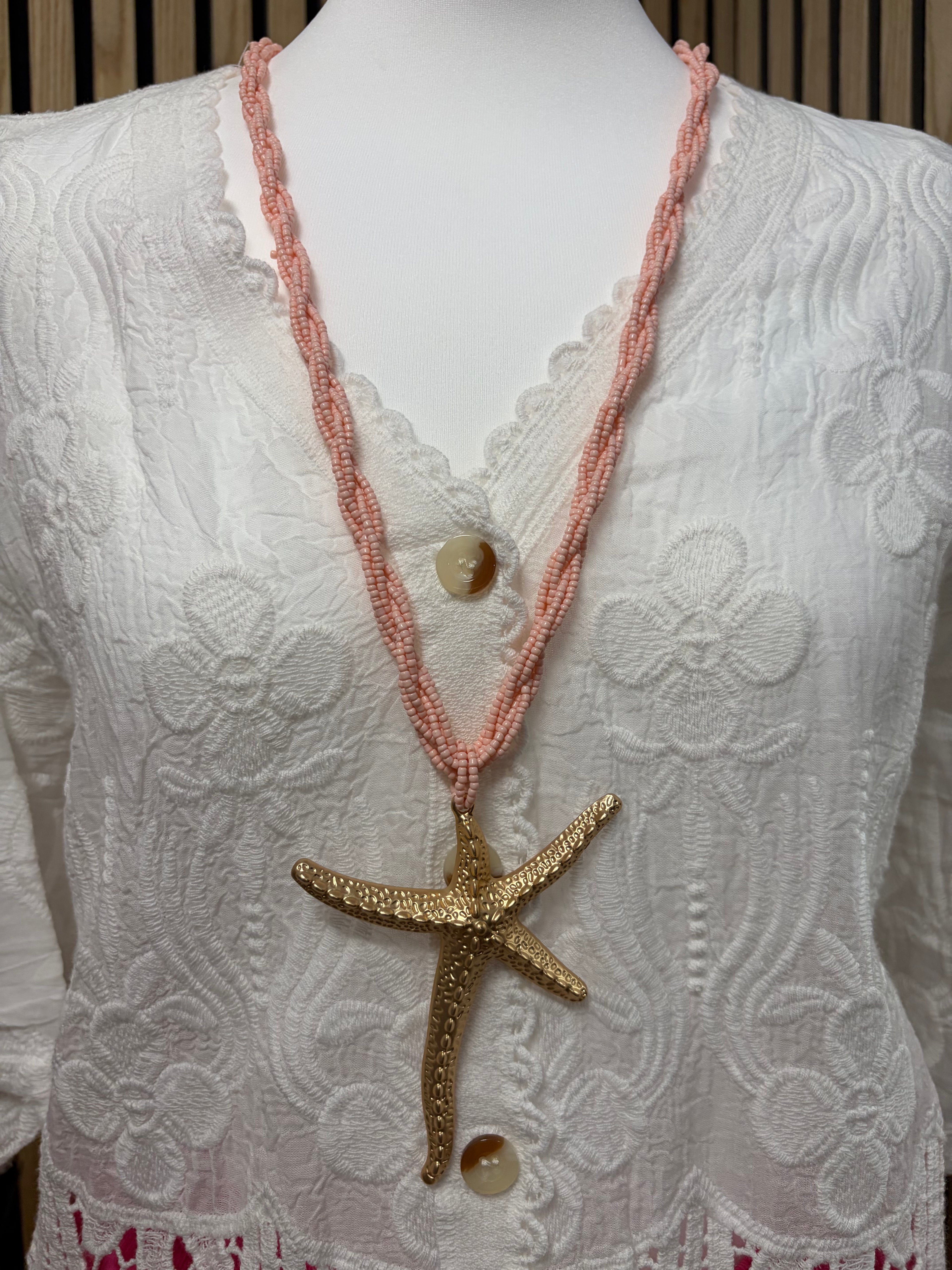 Starfish Long Necklace - Pink/Gold
