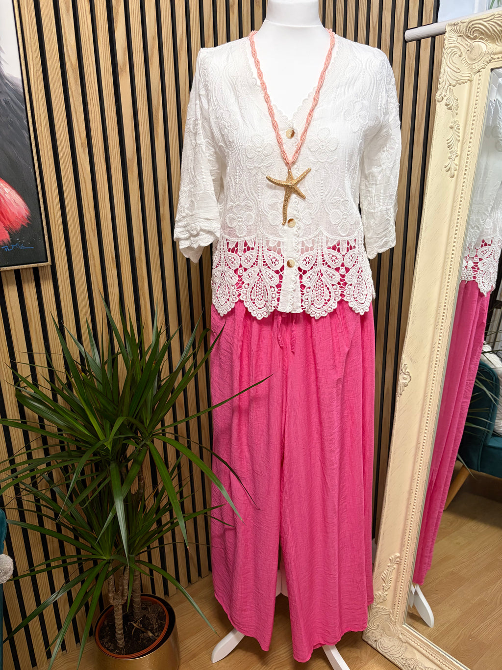 Starfish Long Necklace - Pink/Gold