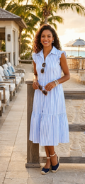 Stripped Shirt Dress - Baby Blue