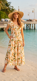 Jasmine Floral Button Detail Maxi Dress - Peach