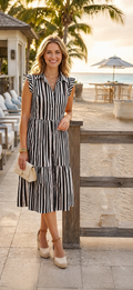 Stripped Shirt Dress - Black
