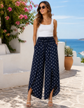 Polka Dot Split Leg Trousers - Navy