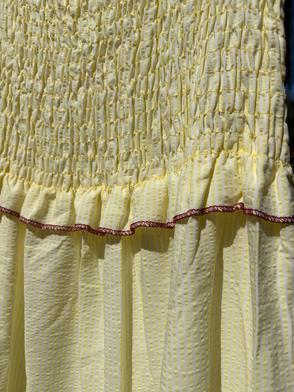 Lemon pin-stripe tiered dress