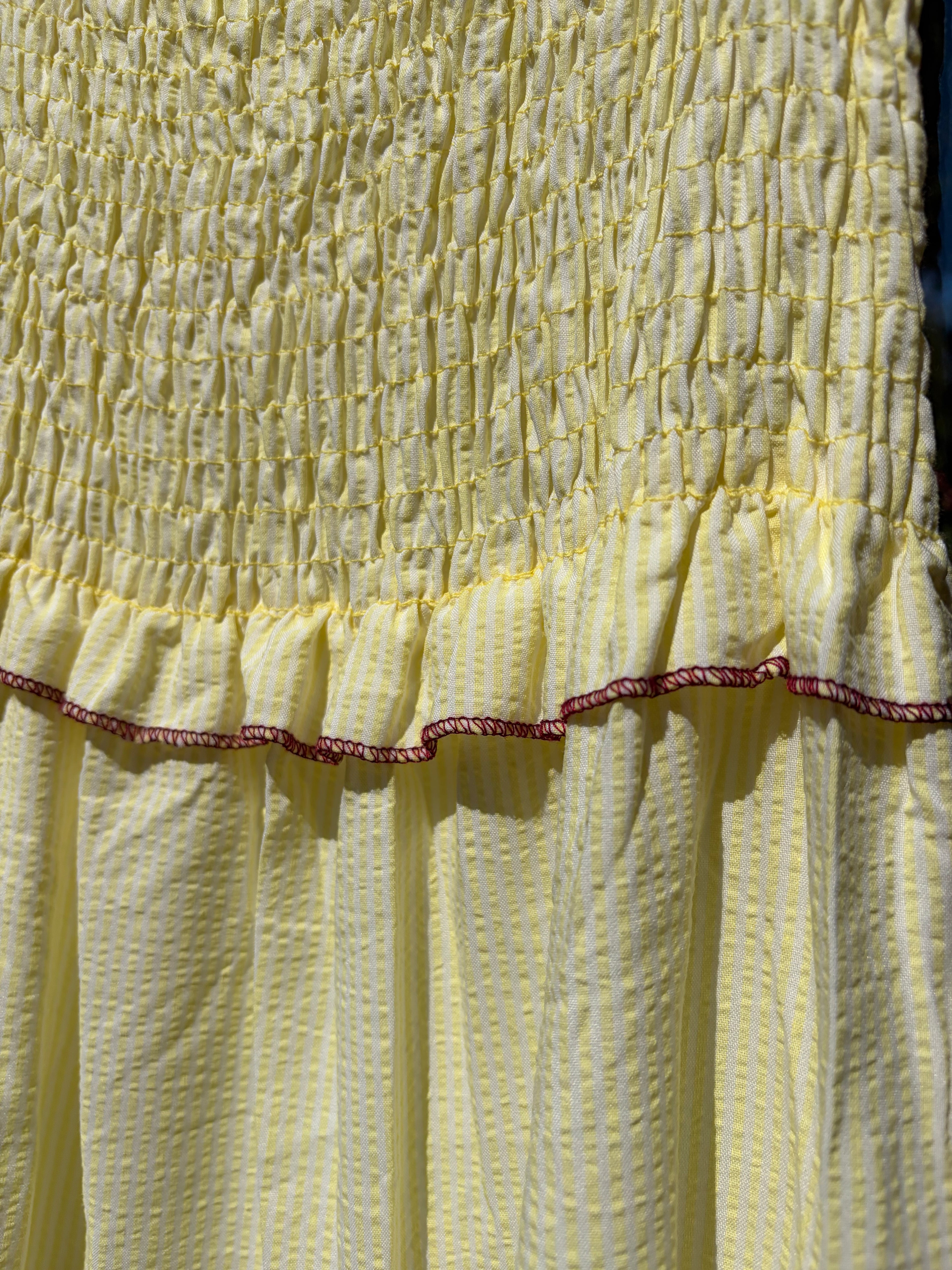 Lemon pin-stripe tiered dress