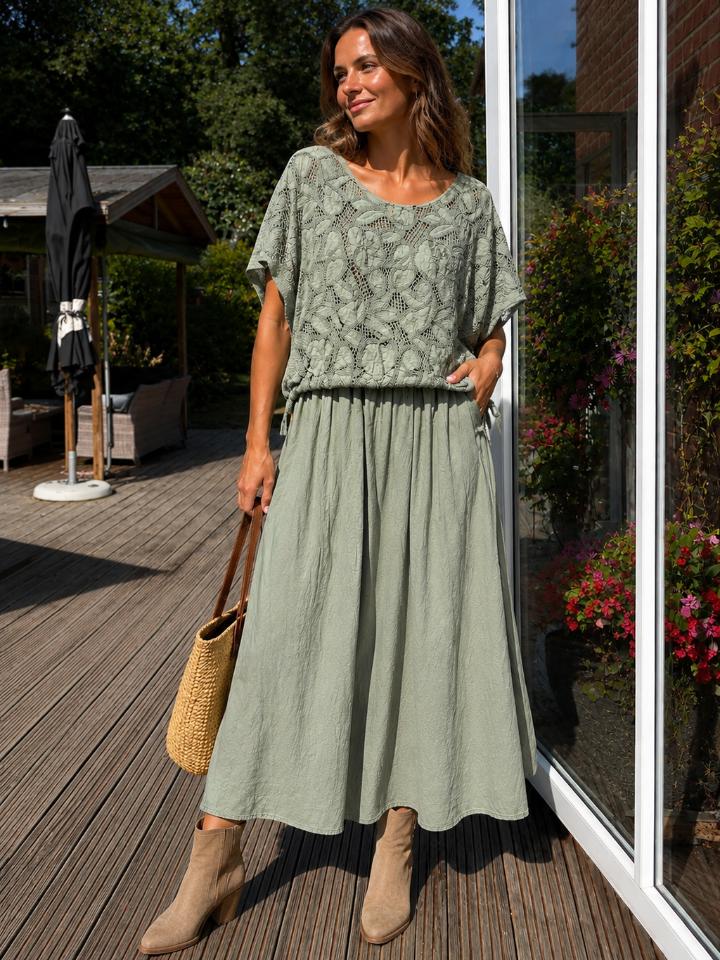 Sage Green Lace detail maxi dress