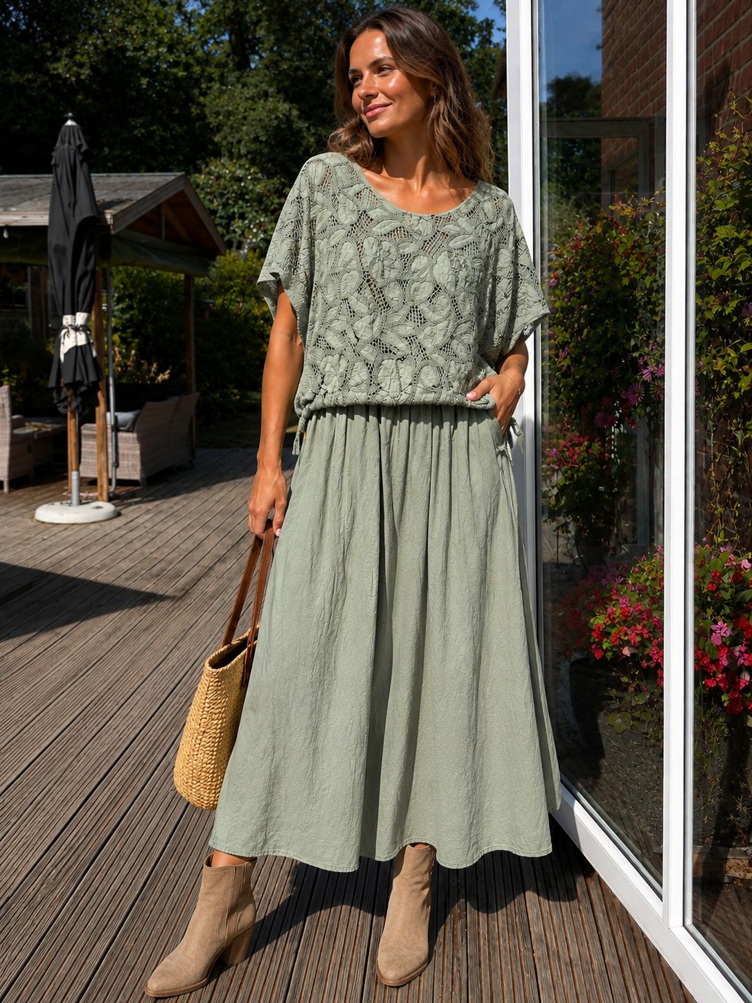 Sage Green Lace detail maxi dress
