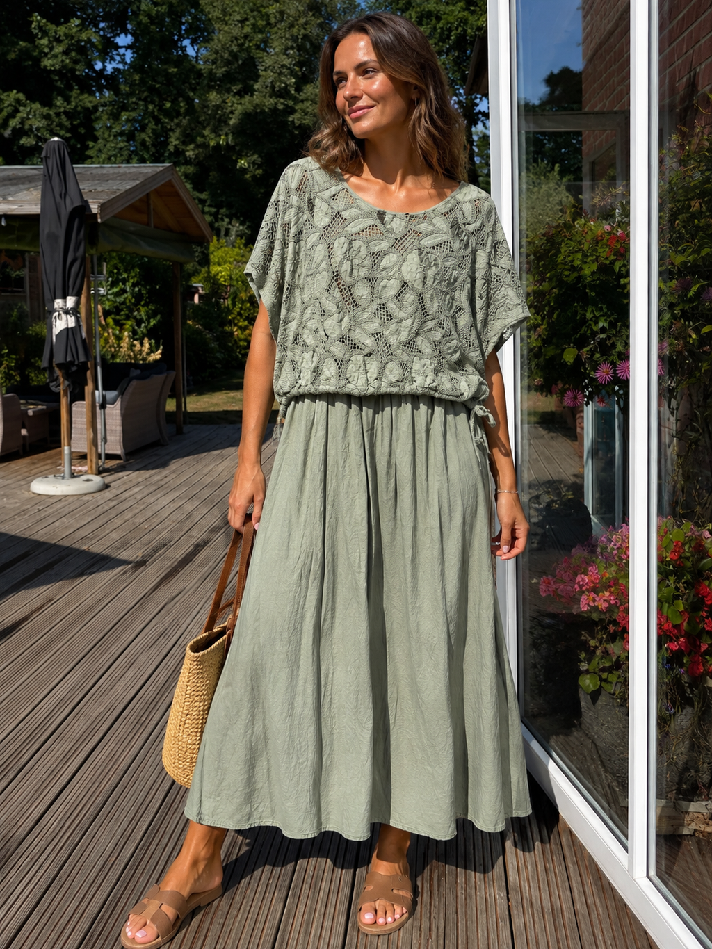 Sage Green Lace detail maxi dress