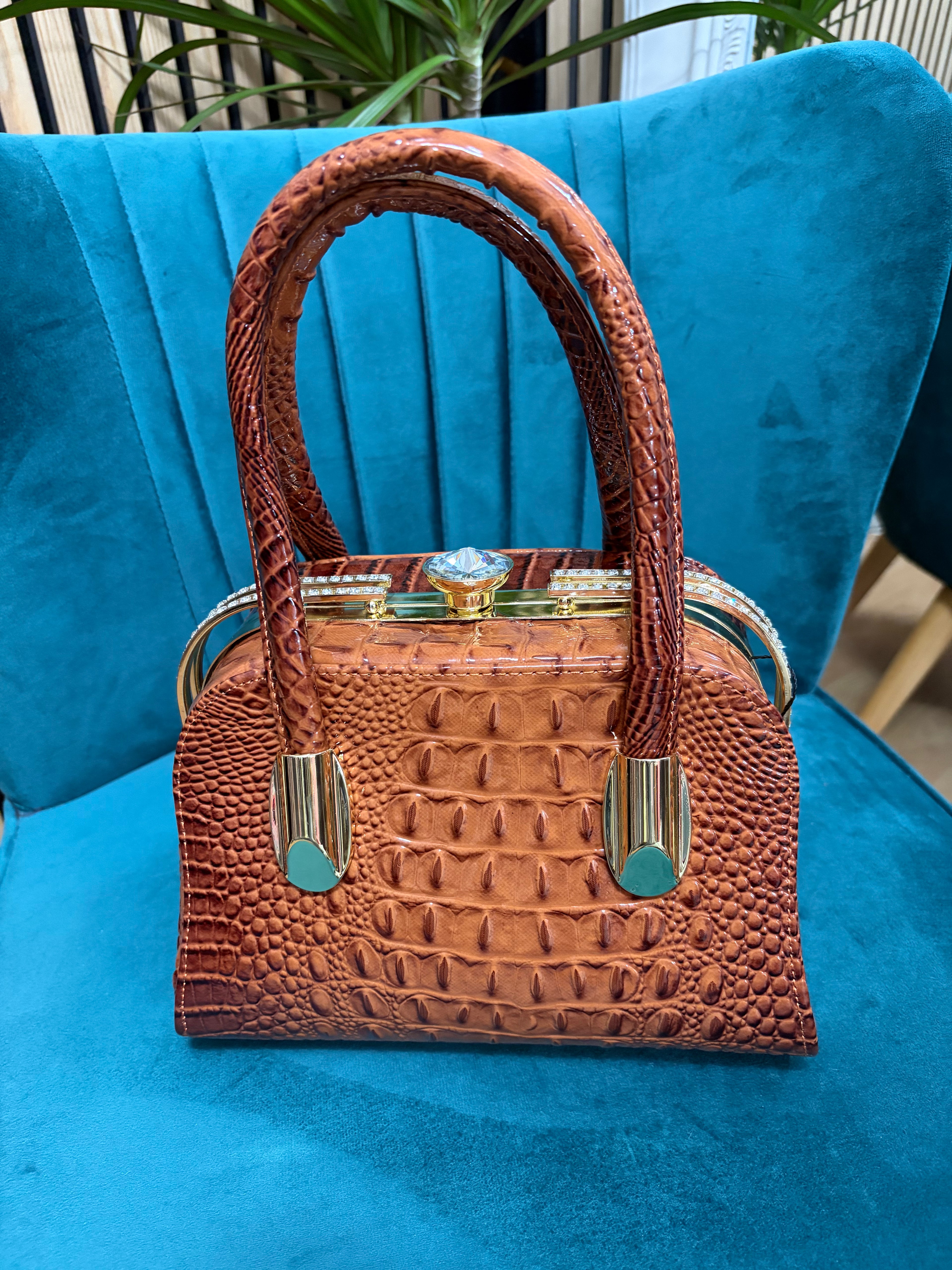Diamond Croc-effect bag - Brown/Tan