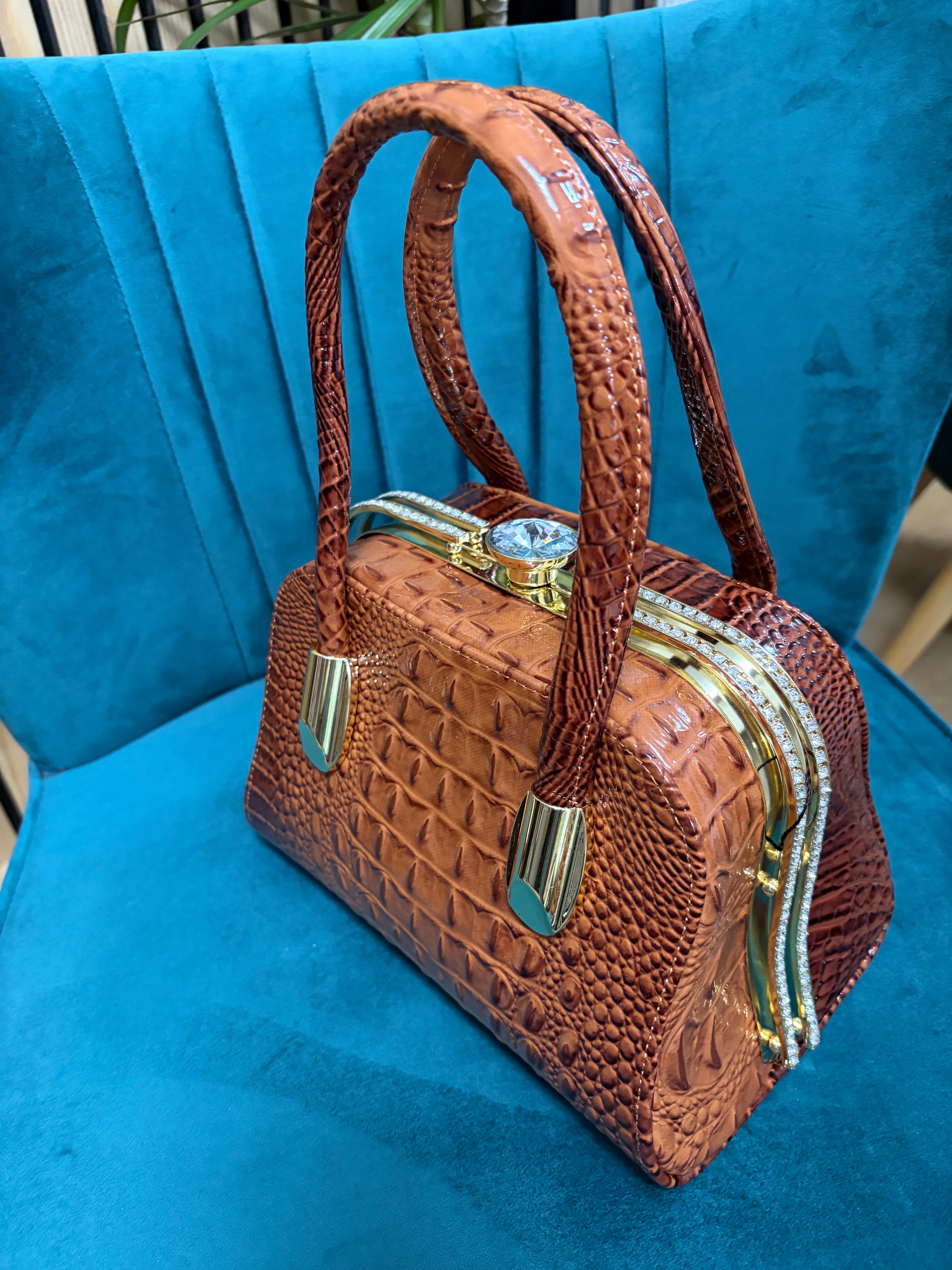 Diamond Croc-effect bag - Brown/Tan