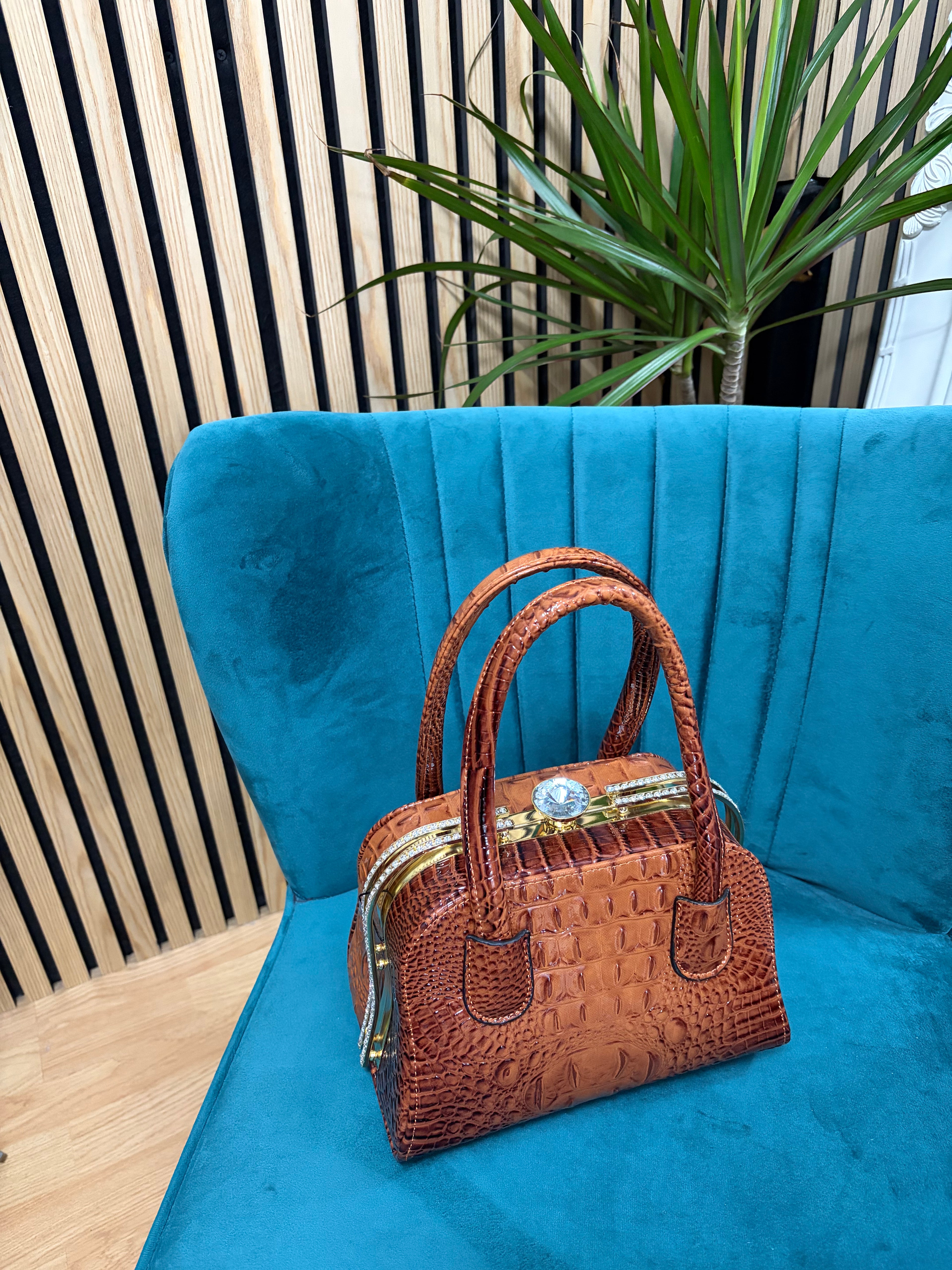 Diamond Croc-effect bag - Brown/Tan