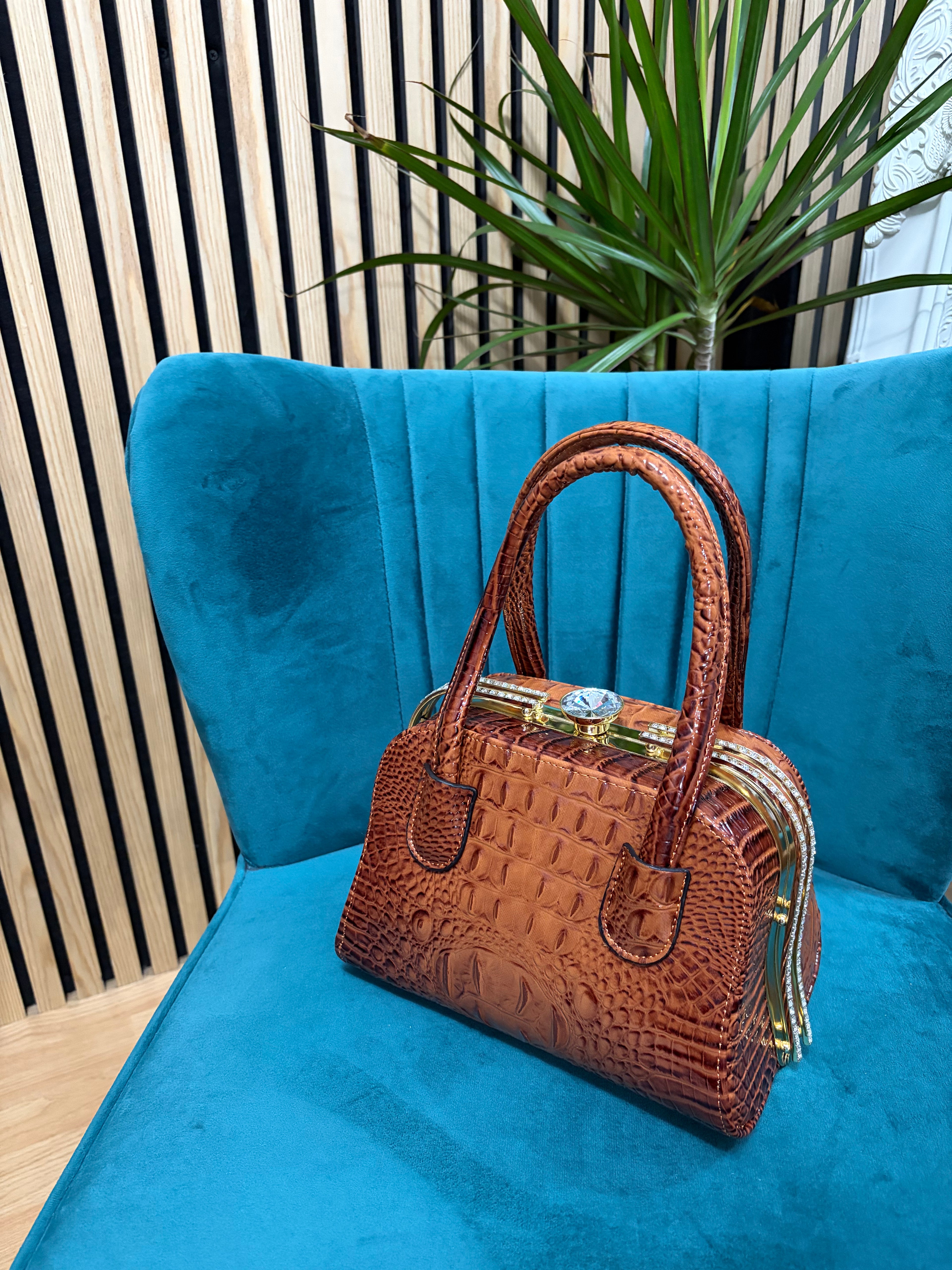 Diamond Croc-effect bag - Brown/Tan